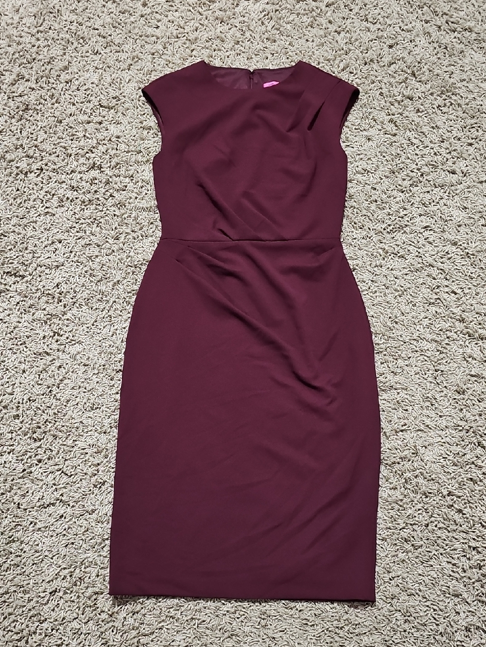 Betsey Johnson Sheath Dress Ruched Ponte Maroon Stretch Knee Length